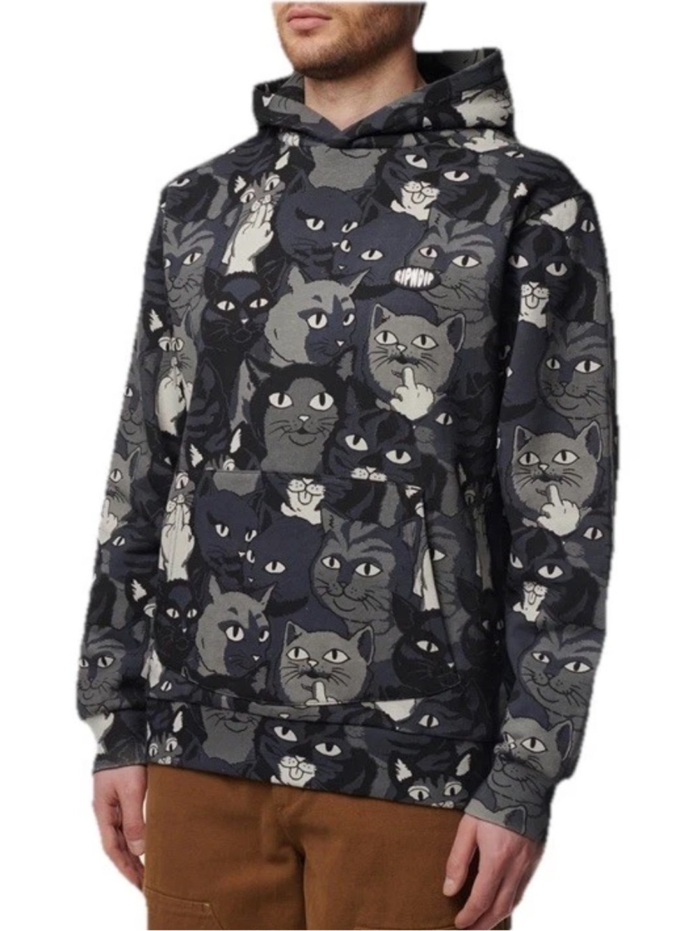 Ripndip Lord Nermal Skater Graphic  Hoodie Black Gray Cats SIZE LARGE BRAND NEW
